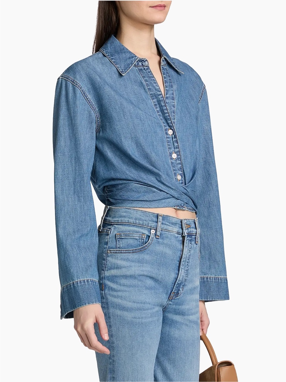 Veronica Beard | Timothy Twist Hem Denim Shirt- Light Blue - Picture 4 of 11